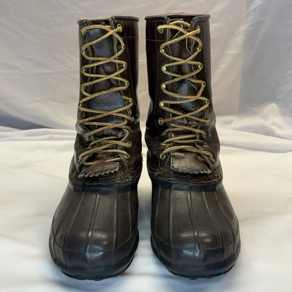 SCHNEE'S Winter Snow PAC BOOTS Mens 7!Brown Leather Rubber Vamps & Warm Liners
